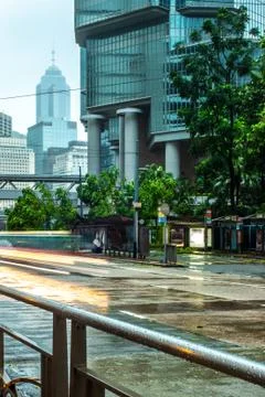A fallen tree in the empty streets of Hong Kong after a storm - 5 Stock Photos