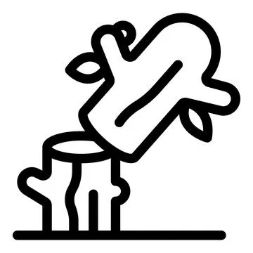 Fallen tree trunk with leaves lying on stump icon Stock Illustration
