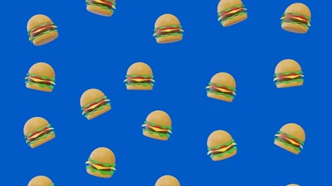 Falling 3D Burgers on a Blue Background Video stock 306947409