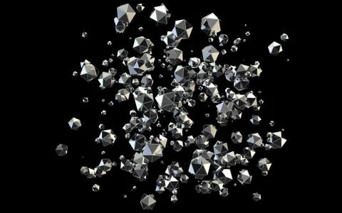 Falling 3D diamonds on black background Stock Illustration