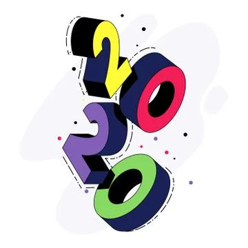Falling 3D digits 2020. Isometric text Stock Illustration