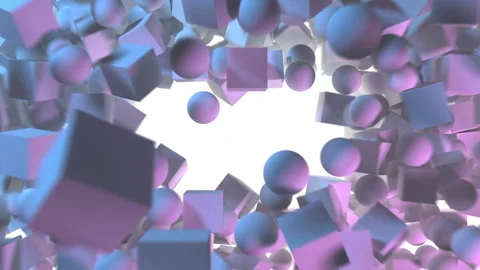 Falling 3d geometric boxes or cubes and spheres. White copy space. Stock Footage 246388787