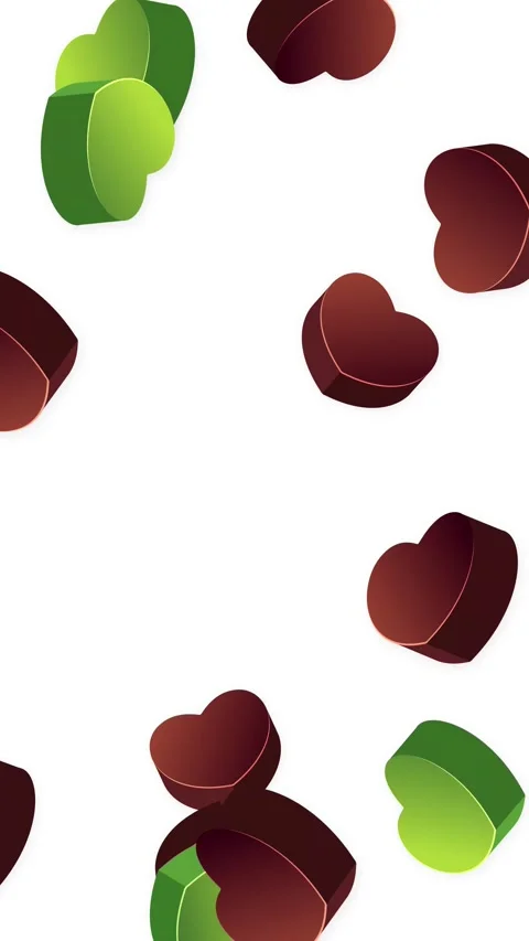 Falling 3D Green and Red Hearts on White Background Stock Footage 344937497