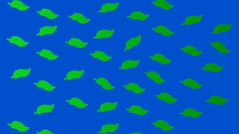 Falling 3D Green Leaves Pattern on Blue Background Stock Footage 306947597