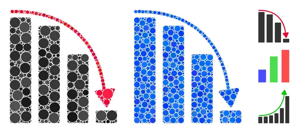 Falling Acceleration Bar Chart Composition Icon of Circles Stock Illustration