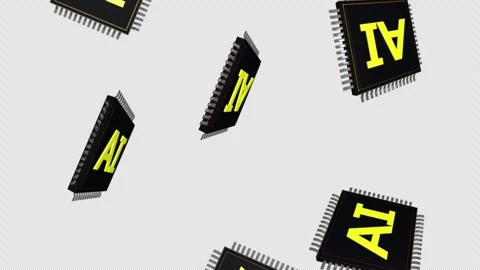 Falling AI Microchips Animation on Alpha Channel, Looped Stock Footage 276501345