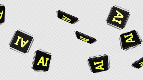 Falling AI Microchips Animation on Alpha Channel, Looped Stock Footage 276501949