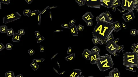Falling AI Microchips Animation with Alpha Matte, Looped Stock Footage 277870590