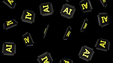 Falling AI Microchips Animation with Alpha Matte, Looped Stock Footage 281595842