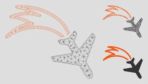 Falling Airplane Vector Mesh Wire Frame Model and Triangle Mosaic Icon Stock Illustration