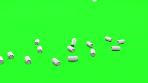 Falling aluminum cans on a green screen. 3D animation. Stock Footage 252587355