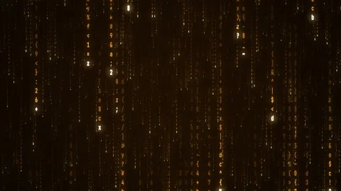 Falling amber digital rain of code symbols and brackets in layered depth, s.. Stock Footage 347166415