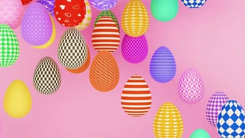 Falling and Bouncing Easter Eggs on pink Stock Footage 171813931