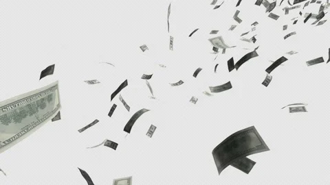 Falling and fly bills of one hundred dollar bills on a transparent Stock Footage 233446235