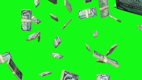 Falling and raining Canadian dollar currency over green screen chroma key Stock Footage 276980787