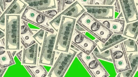 Falling and rolling dollars on green screen Vidéo 85891877