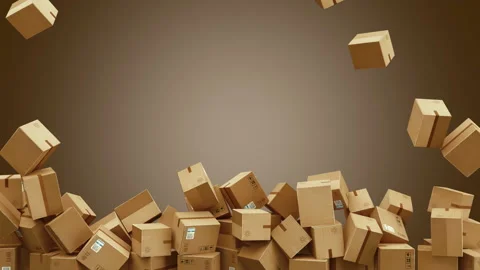 Falling and rotating cardboard boxes. Falling packages. Logistics and retail Stock Footage 146913909