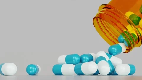 Falling antibiotic capsules out of the pill bottle, health care and medical Stock Footage 200811190