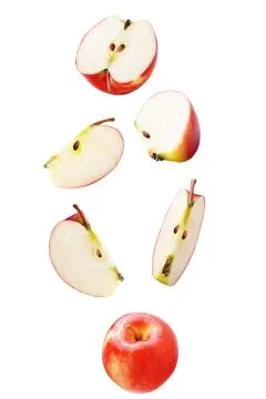 Falling apple isolated on white Stock Photos