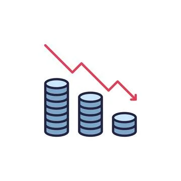 Falling Arrow and Coins vector Money Devaluation concept colored icon Illustrazione stock
