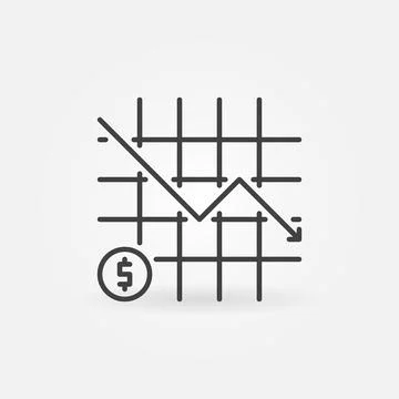 Falling Arrow Chart vector Dollar Inflation concept linear icon Stock Illustration