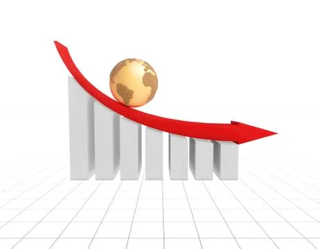 Falling arrow with earth, global economic bankruptcy Stock Illustration