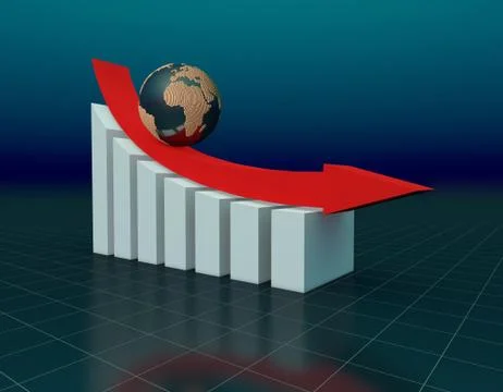 Falling arrow with earth, global economic bankruptcy Stock Illustration