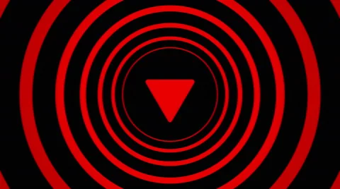 Falling arrow sign surrounded by red circles - visual illusion. Stock Footage