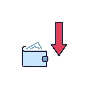 Falling Arrow with Wallet vector Devaluation concept colored icon Illustrazione stock