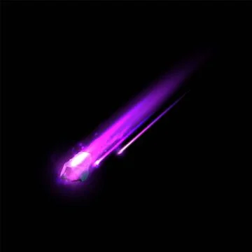Falling asteroid comet with purple light fire trail, realistic vector high speed Stock Illustration