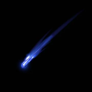 Falling asteroid or comet with fire and blue light trail, 3D vector high speed Stock Illustration