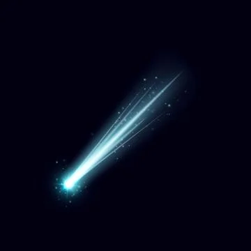 Falling asteroid or comet with fire and blue light trail, sparkles, realistic Stock Illustration