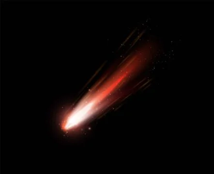 Falling asteroid or comet with fire and dust tail, realistic vector cosmic Stock Illustration