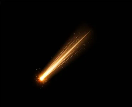 Falling asteroid or comet with fire and glitter orange light trail, vector Stock Illustration
