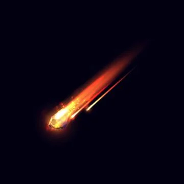 Falling asteroid or comet with fire and dust tail, realistic vector high speed Stock Illustration