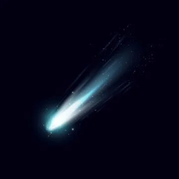 Falling asteroid or comet with fire and dust tail, sparkles. Realistic 3D vector Stock Illustration