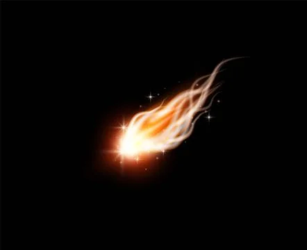 Falling asteroid or comet with fire tail. Realistic 3D vector high speed flying Stock Illustration