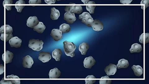 Falling Asteroids and Space Rocks Over Blue Nebula Background Stock Footage 345304237