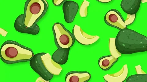Falling Avocado Halves and Slices Animation on Green Background Stock Footage 345297225