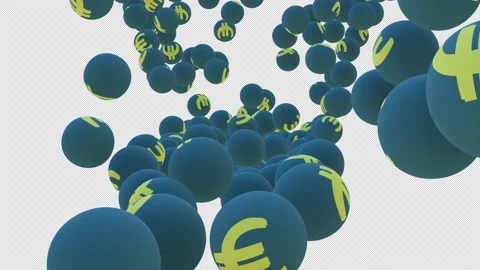 Falling balls engraved with the Euro symbol on a black background Isolated Stock Footage 201757616