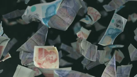 Falling Banknotes of British Pound Sterling Sterling 4K Loopable Stock Footage 144869210