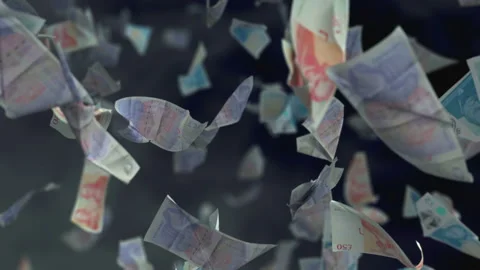 Falling Banknotes of British Pound Sterling Sterling 4K Loopable Stock-Footage 144869222
