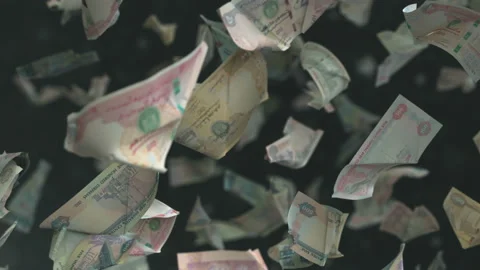 Falling banknotes Dirham Money United Arab Emirates 4K Loopable Stock Footage 143920193