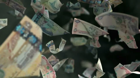 Falling banknotes Dirham UAE United Arab Emirates 4K Loopable Stock Footage 143920241