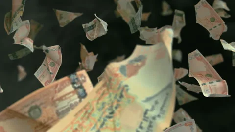 Falling banknotes Dirham UAE United Arab Emirates 4K Loopable Stock-Footage 143920267