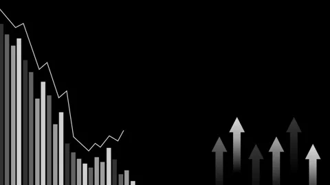 Falling bar chart with a downward line and rising arrows animation, Busines.. Vídeo Stock 337881195