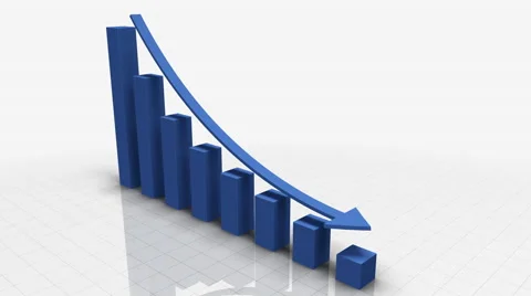 Falling Bar Graph in BLUE With Arrow Stock Footage