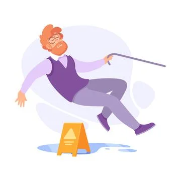 Falling Bearded Man Character Slip on the Ground Vector Illustration Stock Illustration