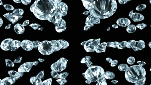 Falling beautiful diamonds in the dark, computer generated. 3d render of luxury Stock Footage 150192176