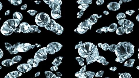 Falling beautiful diamonds in the dark, computer generated. 3d render of luxury Stock Illustration